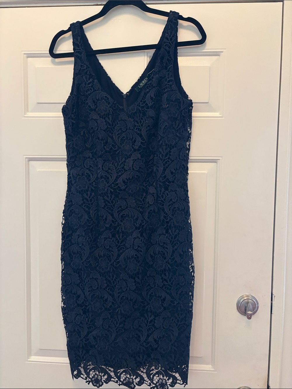 Lauren Ralph Lauren Navy Lace Midi Sheath Dress